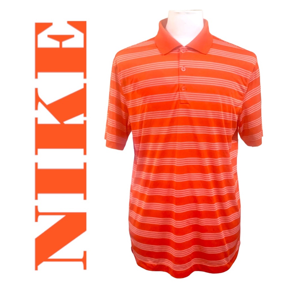 Nike Golf Men's Tour Performance Dri-Fit Short Sleeve Polo Shirt Orange Stripe L